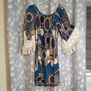 2B together Bohemian Off-Shoulder Dress with Fringe size M